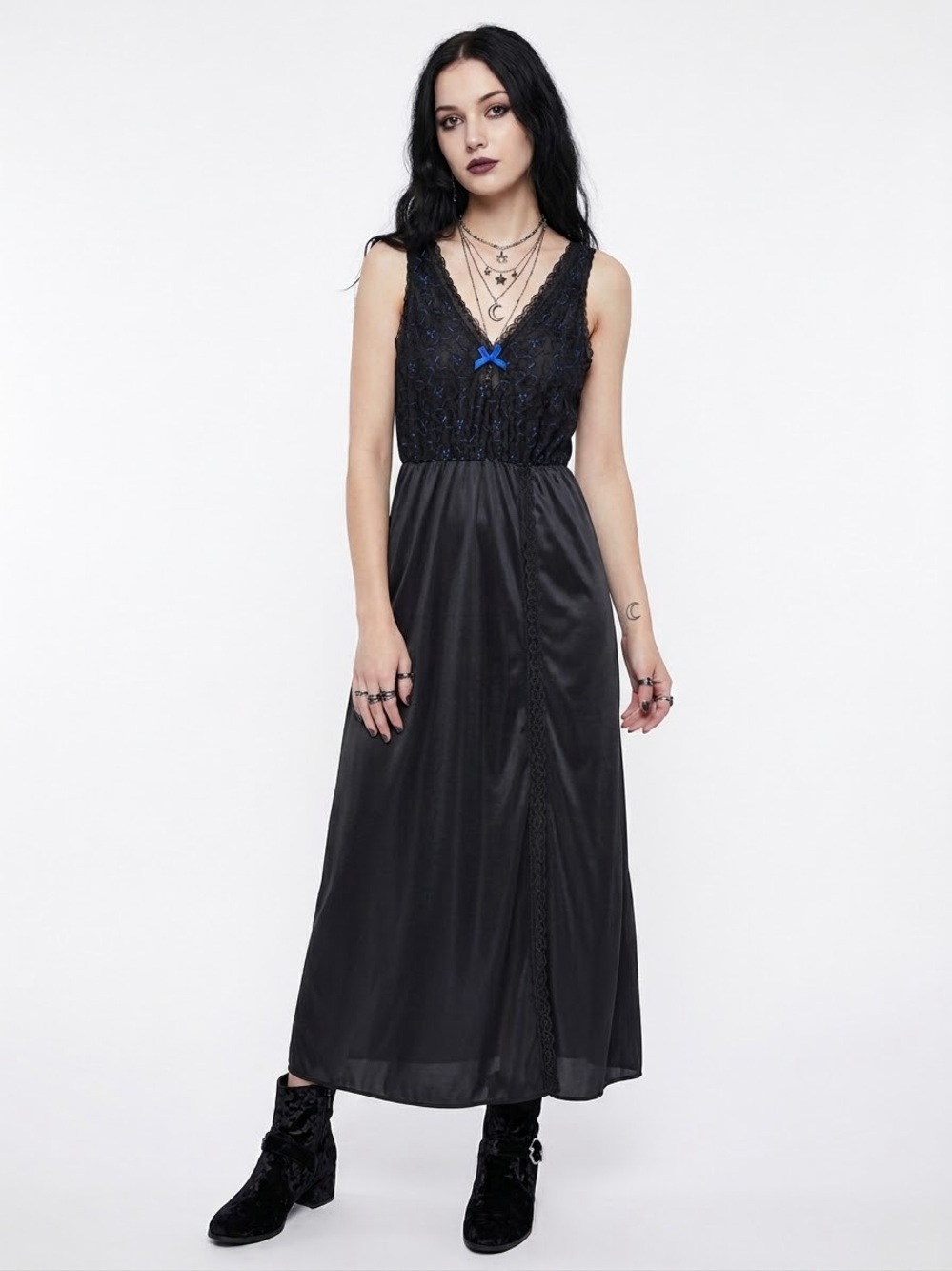 Whimsigoth Sheer Black Maxi Slip Dress Lace Witchy Vampirecore Y2K Baddie Bratz